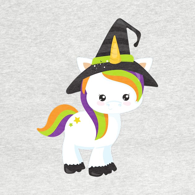 Halloween Unicorn, Cute Unicorn, Witch Hat, Stars by Jelena Dunčević